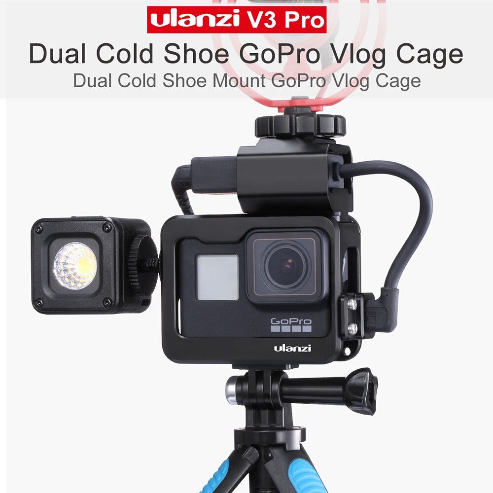 ULANZI V3 Pro Dual Cold Shoe Gopro Cage Protective Housing Case For GoPro Hero 7 6 5 Frame Shell For Video Vlog Fill Light Mic