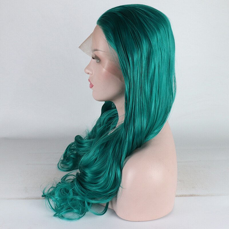 Fantasía belleza mujeres lazo verde oscuro frente peluca Pelo Largo sintético ondulado frontal pelucas de encaje Cosplayer peluca