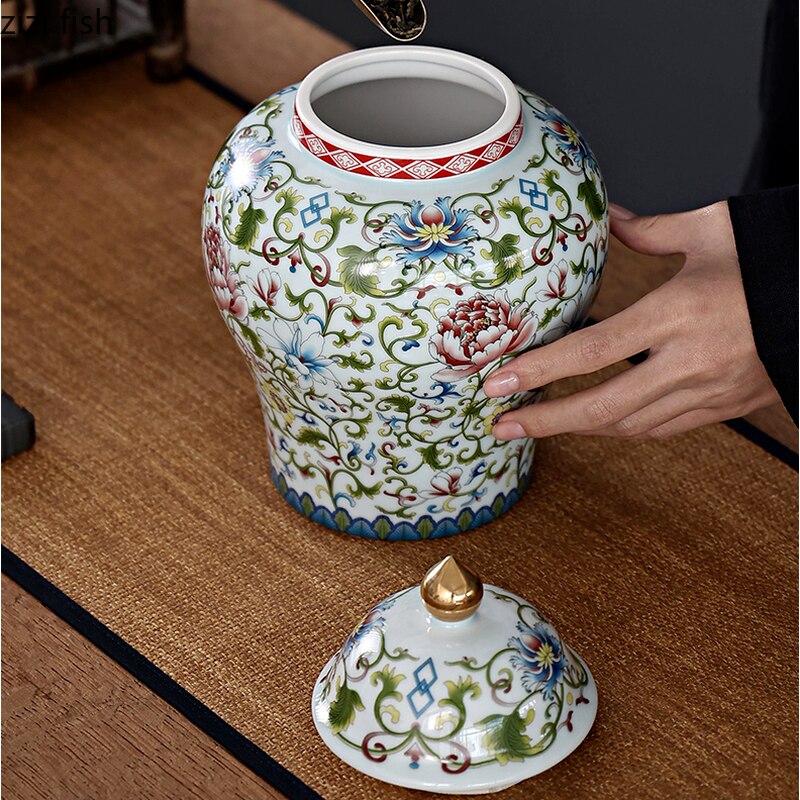 Recipiente grande de cerámica para almacenamiento de té, recipiente sellado para guardar alimentos, tarro decorativo para dulces, caja de té