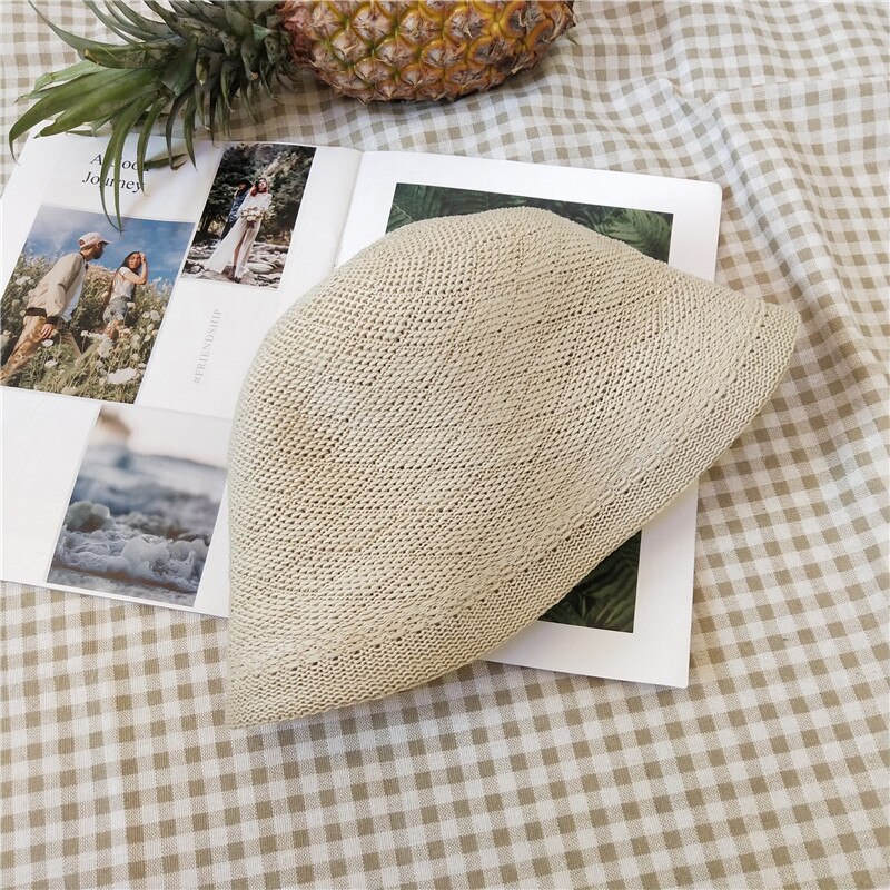 Chapeau bob en tricot solide maxsiti u, chapeaux d'été pour femmes, chapeau de pêcheur décontracté: Beige