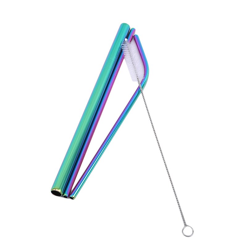 4 unids/set pajitas de acero inoxidable con cepillo limpiador pajitas de Metal reutilizables pajita de zumo portátil de 5 colores con cepillo limpio