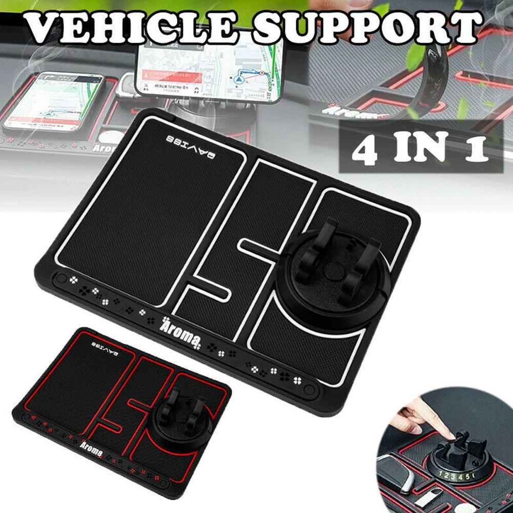 4 In 1 Car Anti-Slip Mat Silicone Dashboard Sticky Phone Holder Mat Auto Non-Slip Phone Pad W Phone Holder Function Car Interior