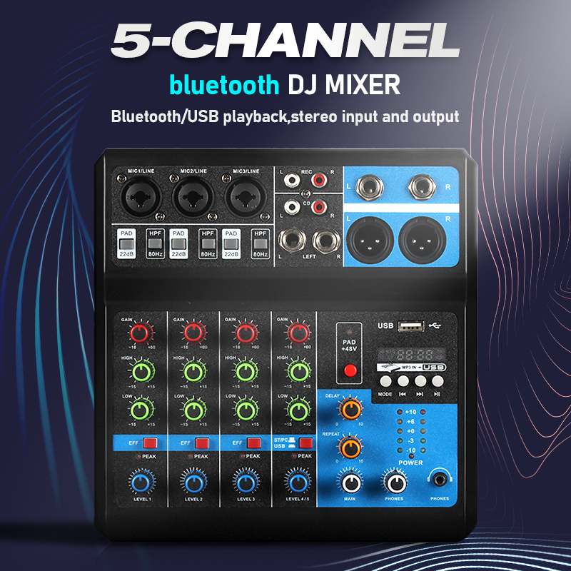 5 Kanaals Bluetooth Mixer Audio Professionele Studio Dj Mixer Galm Controller Smartphone Computer Opname Geluidskaart