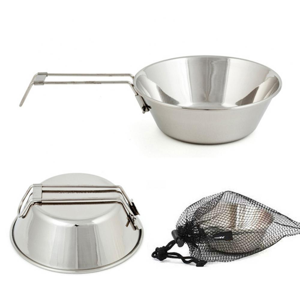 Opvouwbare Draagbare Roestvrijstalen Kom Voedsel Schotel Container Camping Wandelen Camping Accessoire Picknick Plaat Kom Servies