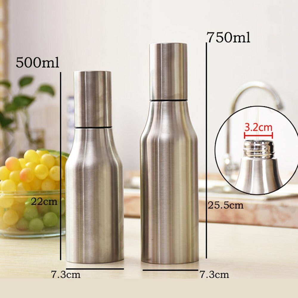 Oil & Vinegar Dispenser - Stainless Steel Olive Oil/Vinegar/Sauce Cruet,Essential Oil Bottle Edible Oil Container Pot,25 oz/750M