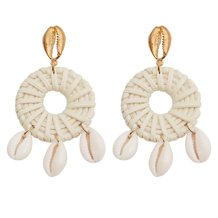 ZOSHI Handmade Earrings For Women Wooden Straw Weave Rattan Wedding Party Dangle Jewelry Shell Earrings Jewelry: EH1722