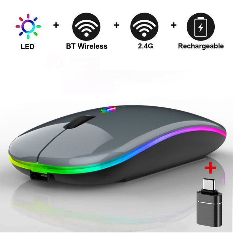 LED Wireless Mouse Bluetooth-compatible 2.4GHz Slim Rechargeable Silent Mice RGB Ergonomic Gaming mouse for Computer Laptop PC: Red