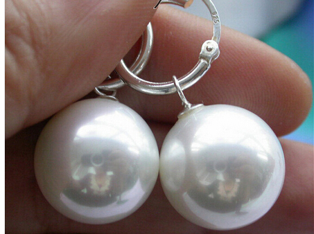 Pendientes redondos de perlas de concha del Mar del Sur blanco de 16mm, joyería fina encantadora de nobleza para mujer, joyería fina para mujer