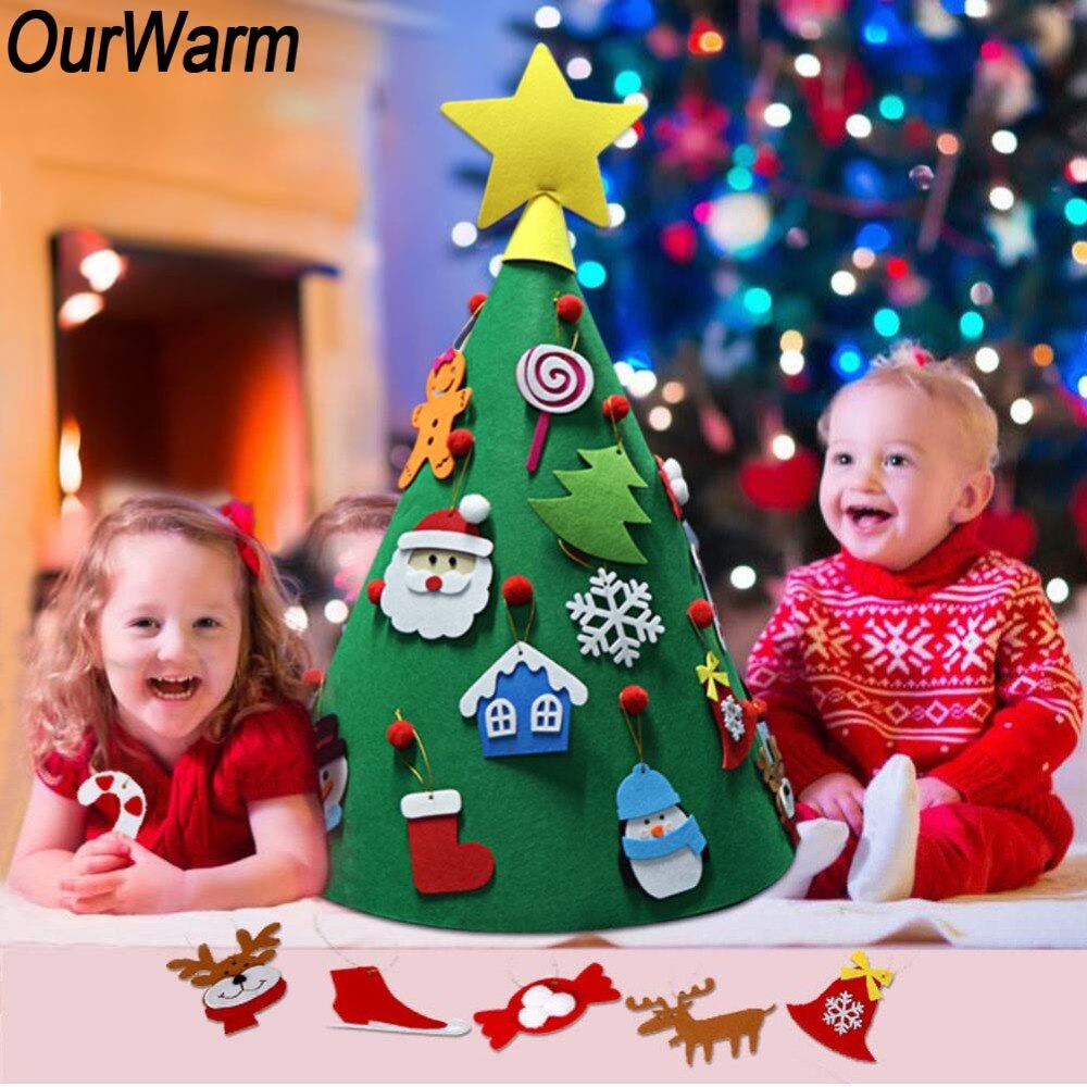 Ourwarm 3d diy filt toddler juletræ stjerne topper med tegneserie hængende ornamenter år til børn xmas boligindretning