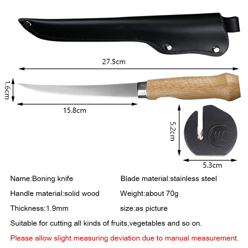 Sharp Stainless Steel Fishing Knife Sushi Knife Kitchen Fish Meat Bone Fruit Vegetables Cutting Tool with Knife Cover Sharpener