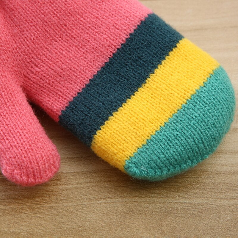 Enfant en bas âge enfants hiver peluche doublé doigt complet mitaines arc-en-ciel rayé tricoté thermique temps froid mitaines chauffe-mains