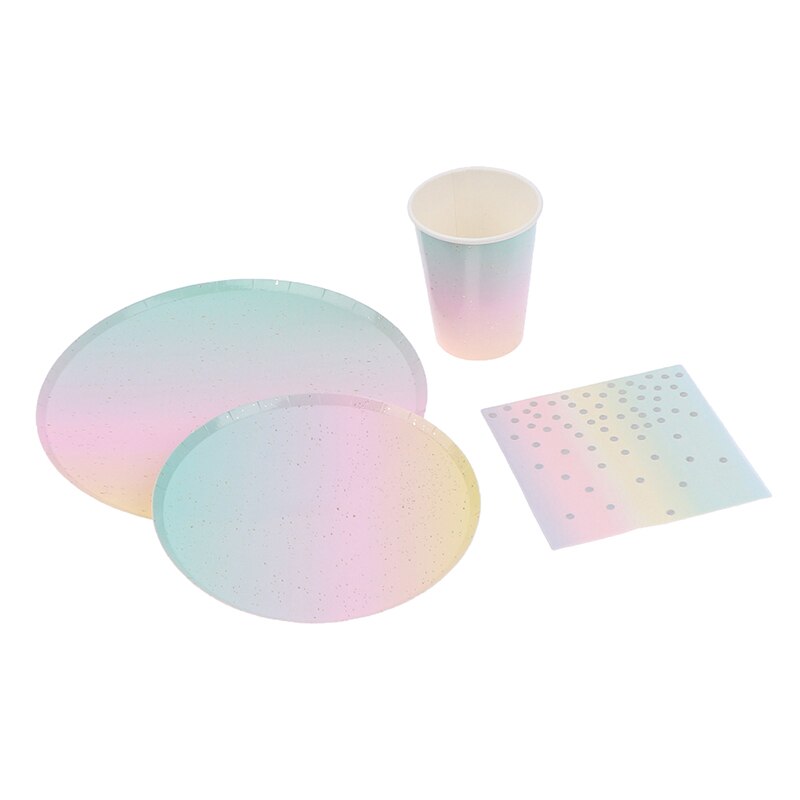 8/16 Stks/set Wegwerp Servies Regenboog Kleur Ronde Platte Paper Cup Handdoek Feestartikelen Verjaardag Wedding Party Decoratie