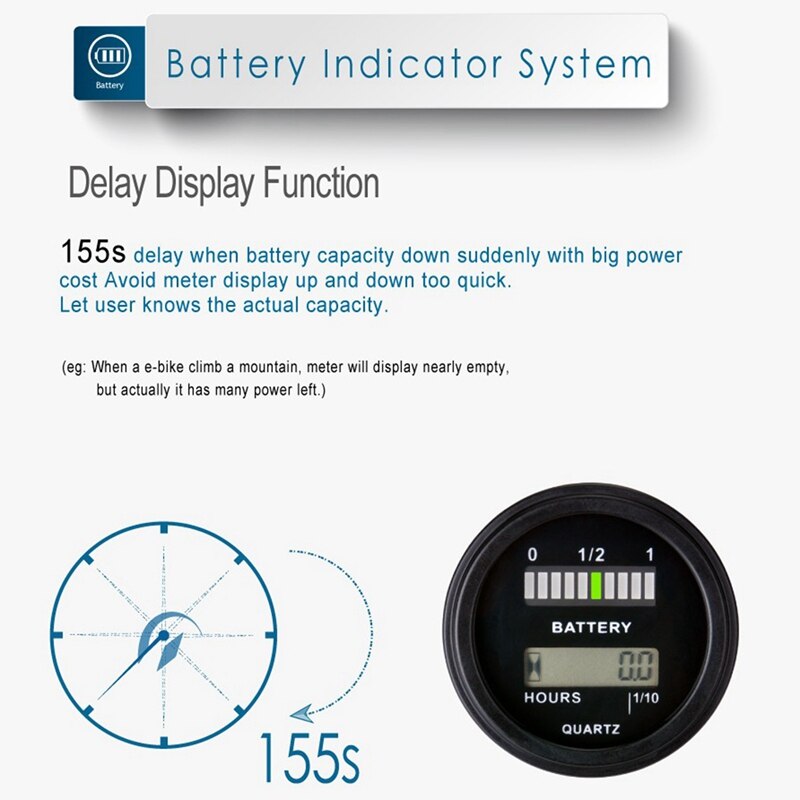 Rl-Bi011 Battery Gauge Agm Gel Volt Meter Battery Indicator With Hour Meter For Motorcycle Atv Tractor Cleaning Machine