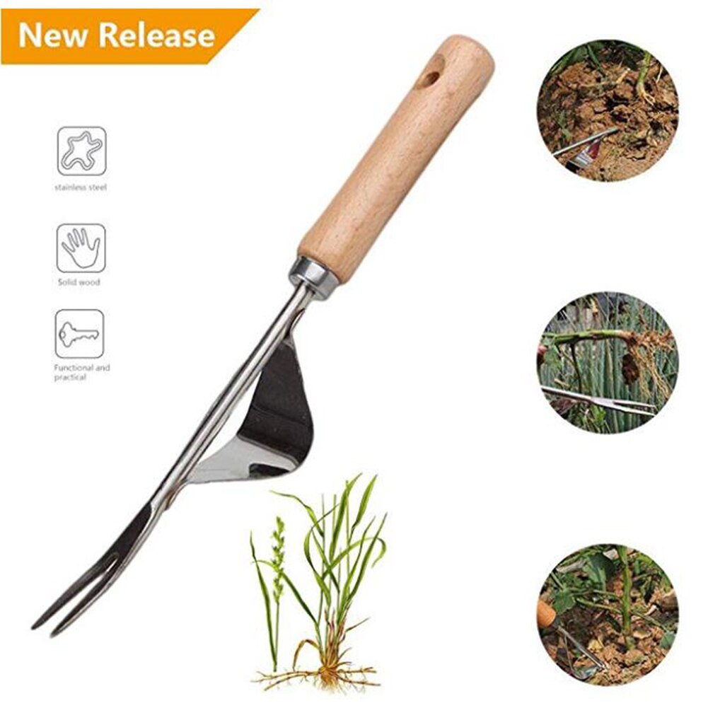 Wood Handle Stainless Steel Garden Weeder Hand Weeding Removal Cutter Puller Tools Multifunction Weeder Transplant