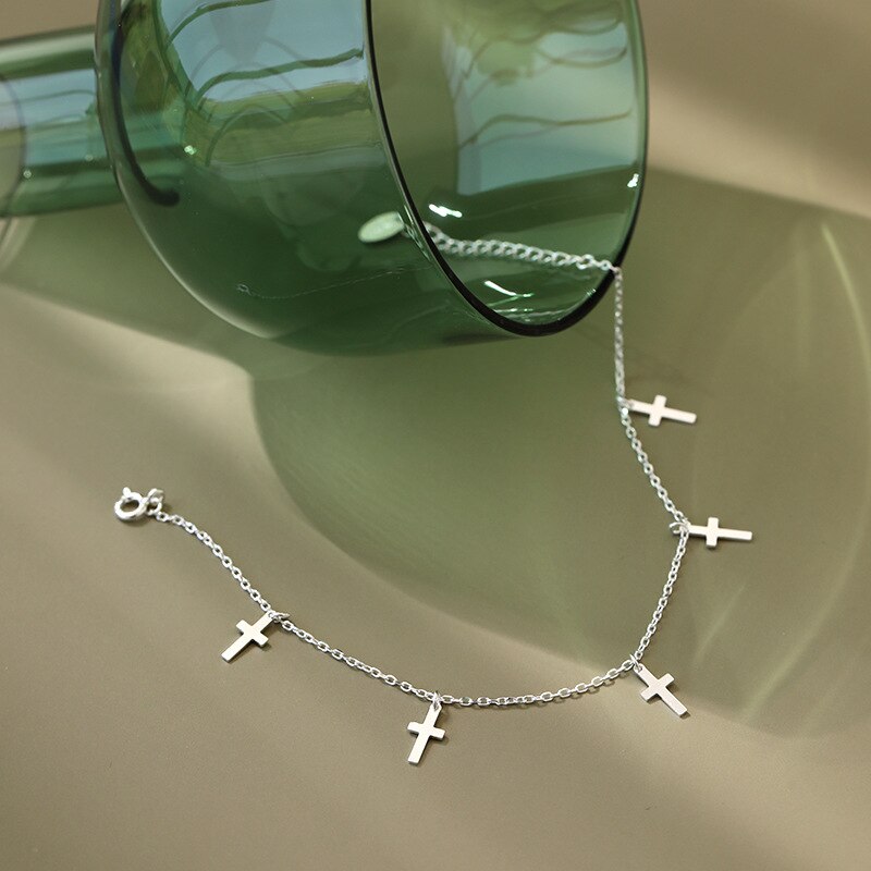 Real 925 sterling silver cross anklets ankle bracelet on the leg woman, classic anklets for women accessories foot jewellery