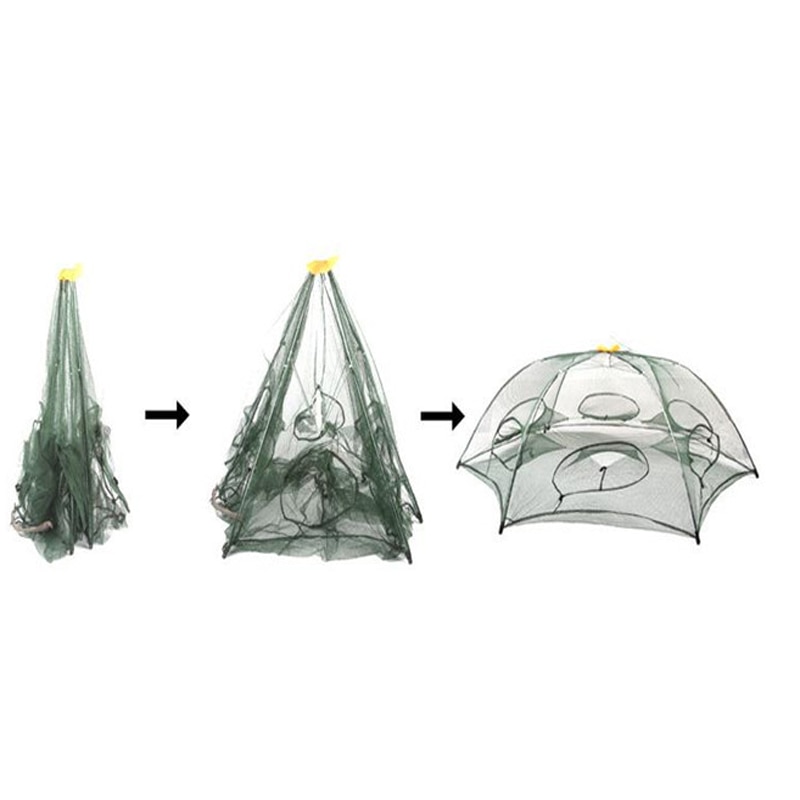 Folded Portable Hexagon 6 Hole Automatic Fishing Shrimp Trap Fishing Net Fish Shrimp Minnow Crab Baits Cast Mesh Trap