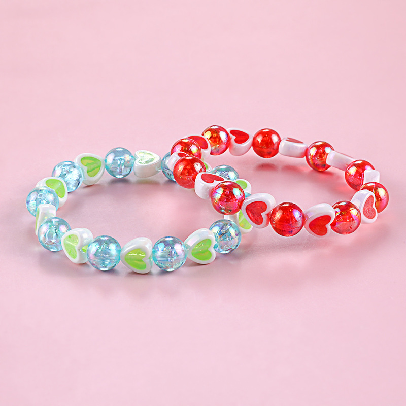 Pulsera de corazón de amor de Color acrílico para niños, pulseras de amistad para niñas, accesorios de joyería simples, dijes de 2022