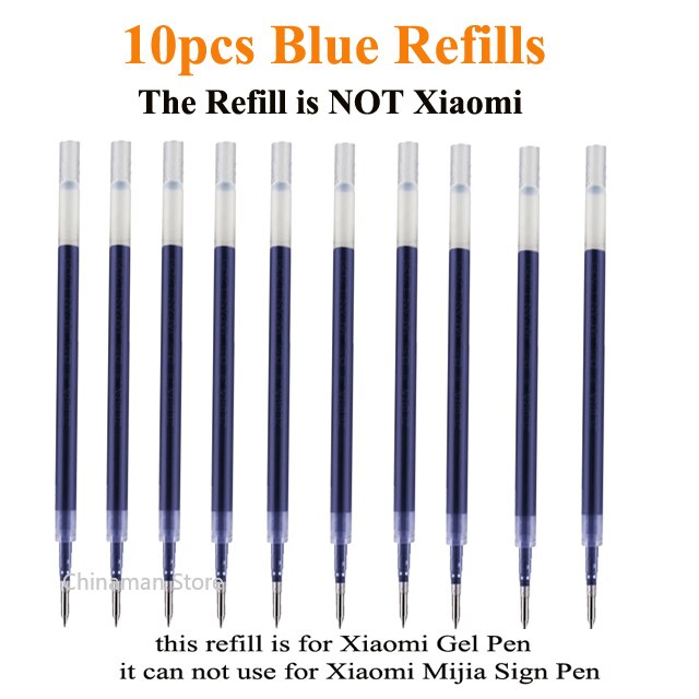 Xiaomi Gel Ink pen Writing Smooth Light Mijia Press the core Replacement Refill Blue Red Black 0.5mm BUSINESS Roller Ball PEN: 10 pcs Blue Refills