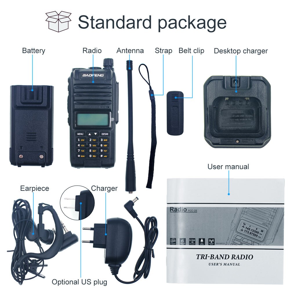 Baofeng Walkie Talkie BF-A58S 5W Tri Band 136-174MHz 200-260MHz 400-480MHz Handheld Radio Station 2200mAh Amateur Radio