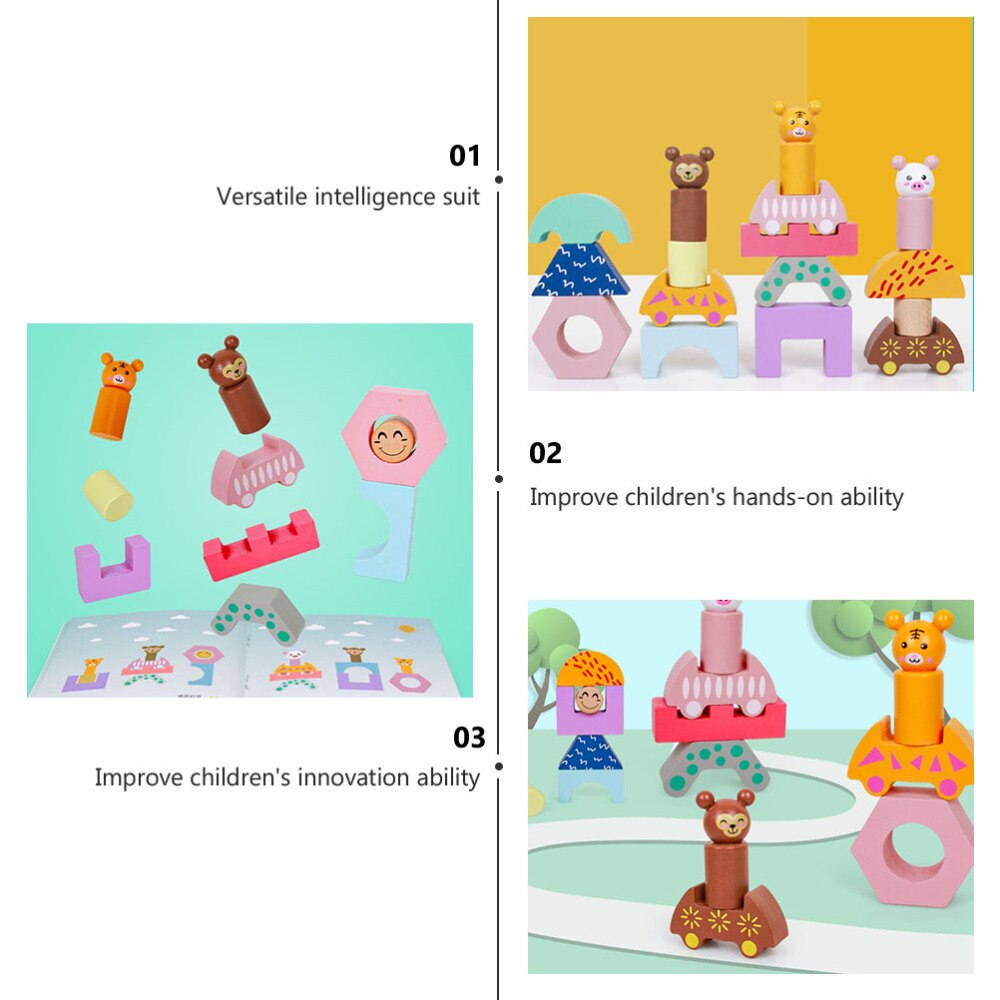 1 Set Cute Cartoon Animal Block Tower Game Toy for Nursery