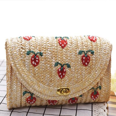 Mode Fruit Borduurwerk Strozak Vrouwen Ketting Gevlochten Diagonaal Tas Dames Vintage Casual Nog Schoudertassen Vrouw Zomer: Strawberry