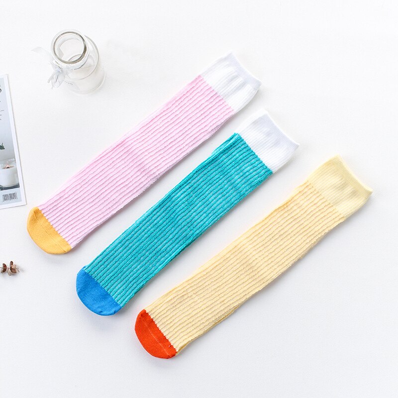 3-12Y Baby Meisjes Kniekousen Contrasterende Golven Kids Over Knie Sokken Lange Lente Sokken Voor Prinses Kind