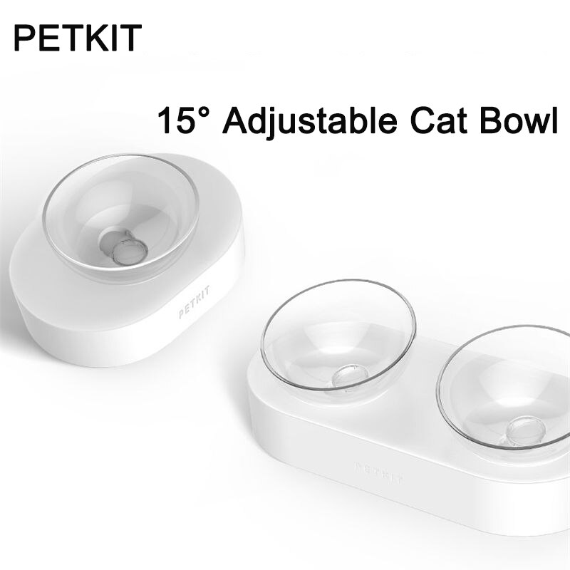 Petkit 15 graden verstelbare kattenbakstandaard, antislip kattenbak, gekanteld, vertraagt voerbak voor katten, enkele of dubbele kommen en voerbakken