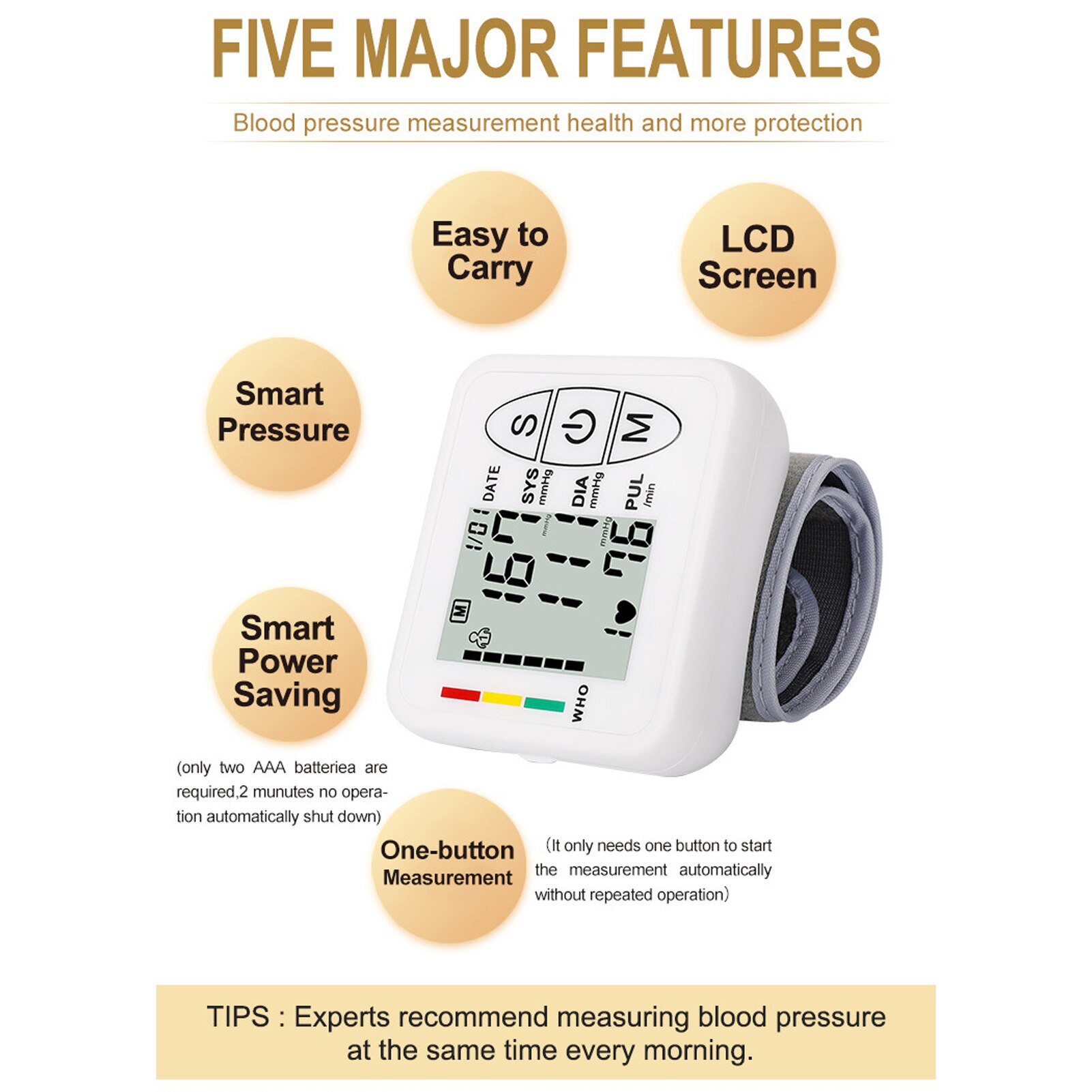 Digital Blood Pressure Monitor Heart Rate Pulse Tonometer Meter LCD Display Portable &amp; Household Arm Band Type Accurate Reading