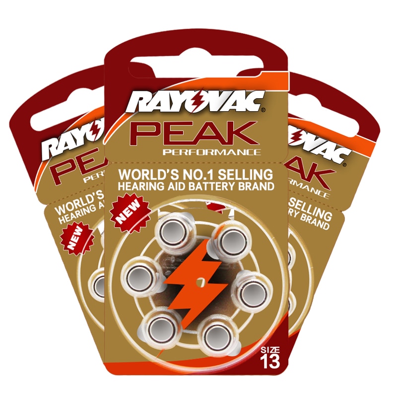 60 stk zink luft 13/p13/pr48 batteri til siemens bte høreapparater. rayovac peak højtydende høreapparatbatterier