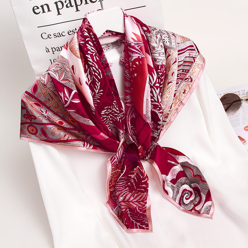 100%  firkantede silke skjerf kvinner trykt wrap silke bandana foulard femme tørkle 14mm ekte silke hals skjerf 88*88cm: Farge 4