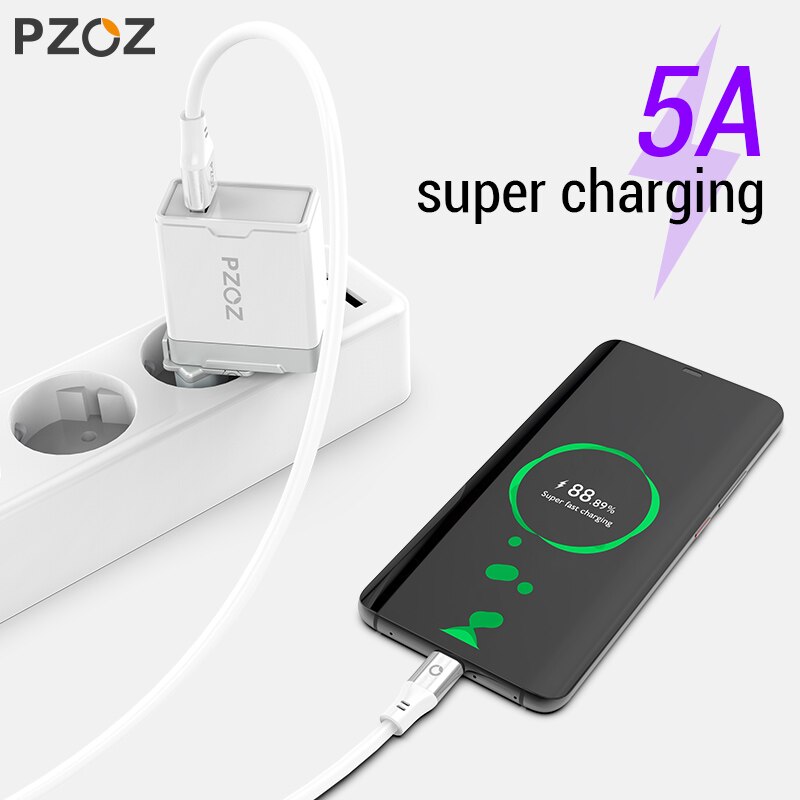 PZOZ 5A USB-Tipo C Cabo Para Huawei P20 P10 P9 Companheiro 20 Pro X 10 lite Honra 8X carregador Rápido Carregamento USB Do Telefone móvel Cabo de Dados C 5A USB-Tipo C Cabo Para Huawei carregador Rápido Carregamento