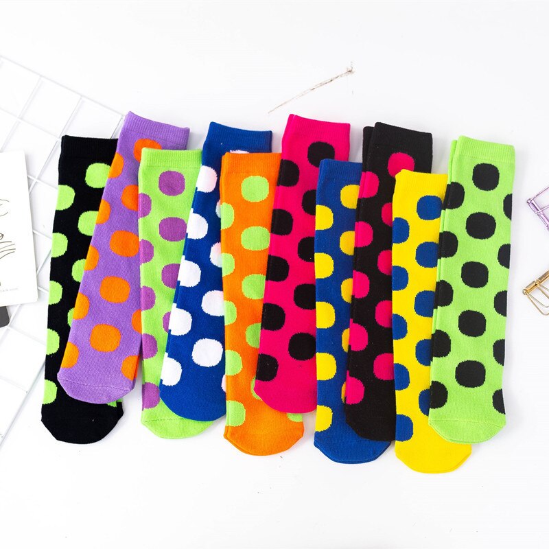 Otoño Invierno niños Unisex Polka Dot rodilla calcetines para niños chicas chico bebé de fluorescencia medias de puntos de la rodilla-calcetín alto 3-12T