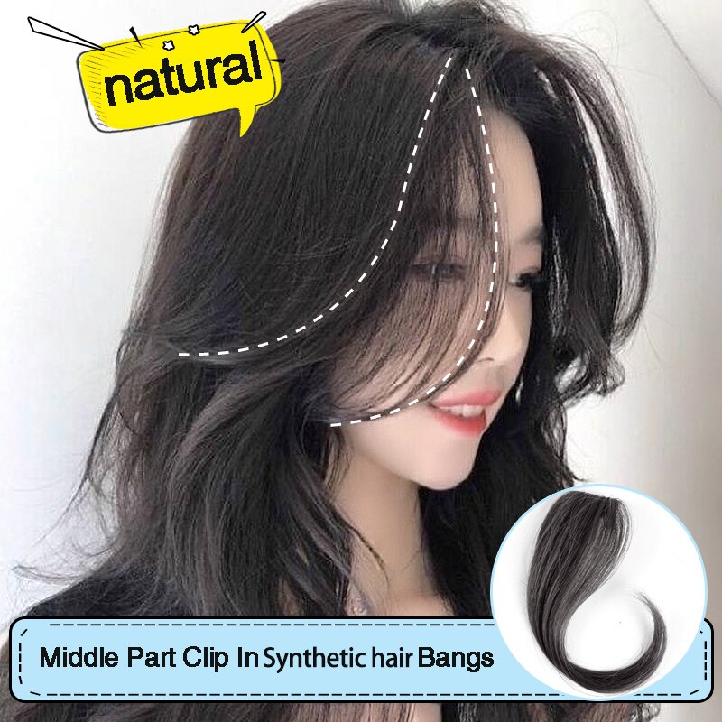 synthetic Bangs clip on Front Hair Side Fringe Hair Synthetic Hair Bangs Hairpiece Long Bangs Extensions for Women 25-35cm
