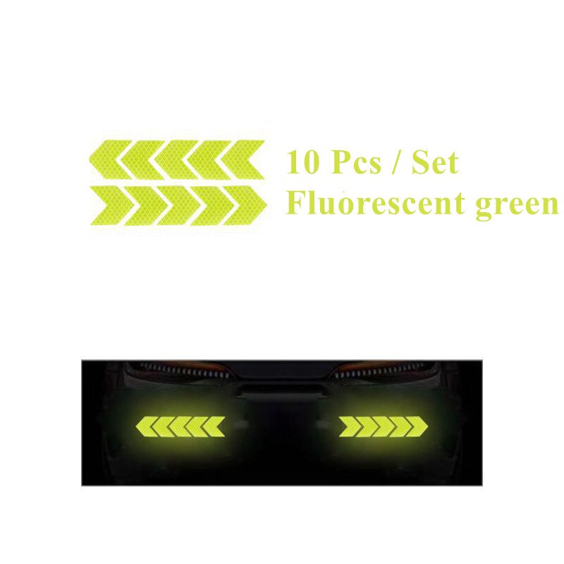 10 Pcs/set Car Sticker Reflective Arrow Sign Tape Warning Safety Sticker For Car Bumper Trunk Reflective Tape Car Decoration: Green