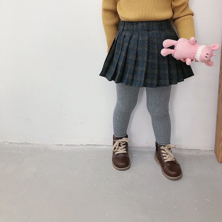 Girl Baby Plaid Pleated Skirt Toddler Kids Causal with Velvet Winter Skirts Children Ruched Mini Skirt