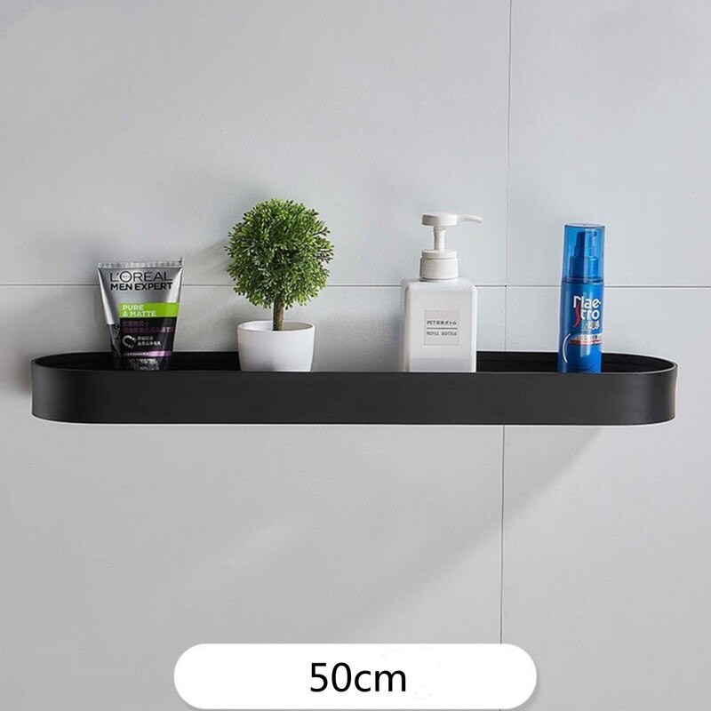 Bathroom Shelf Black Aluminum Wall-Mounted Square Shampoo Shelf Cosmetic Shelves Kitchen Nets Shelf Storage Rack Organizer Rack: 50cm-black 1