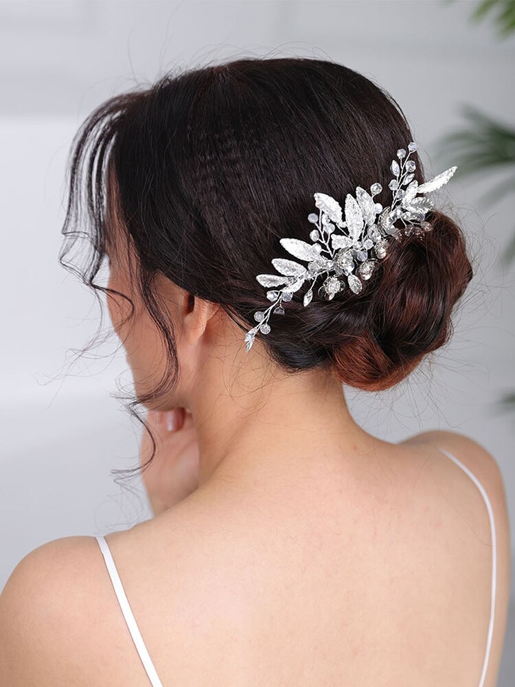 Recién llegado , a la tocados de novia, peineta plateada con flores, tocado de hojas, tiara, accesorios para el cabello de boda para mujer