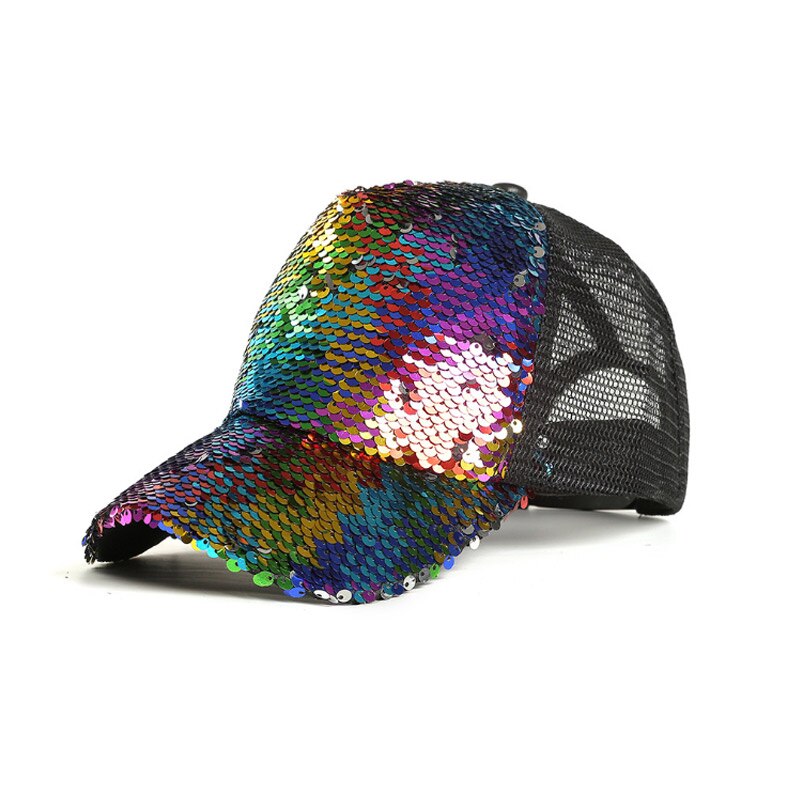 Dames Zonnehoed Sequin Mesh Verstelbare Ademend Baseball Cap Voor De Zomer BMF88: multicolor