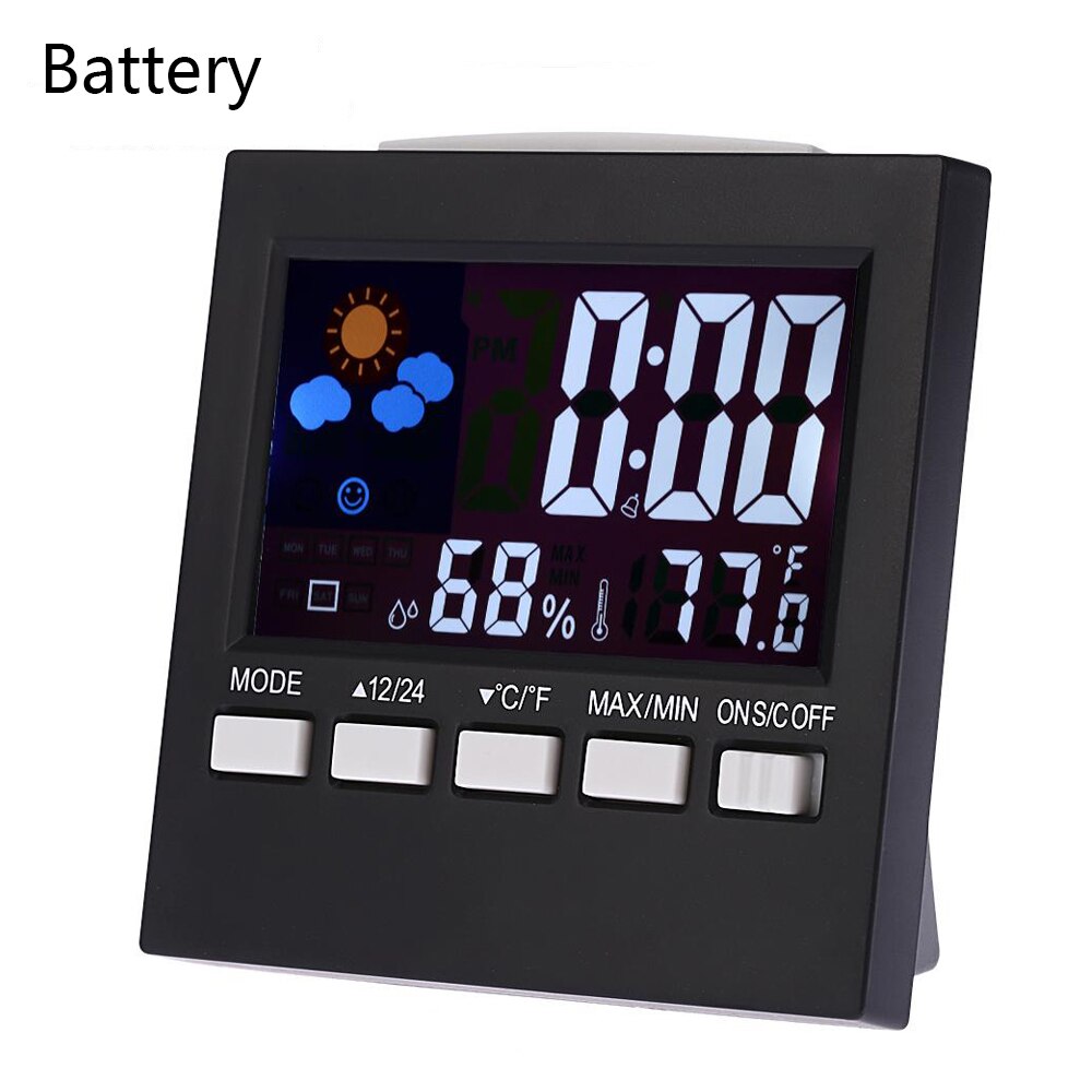 Indoor Thermometer Hygrometer Alarm LCD Digital Clock Calendar Weather Station Desk Clocks Temperature Meter Barometer: C No USB Cable