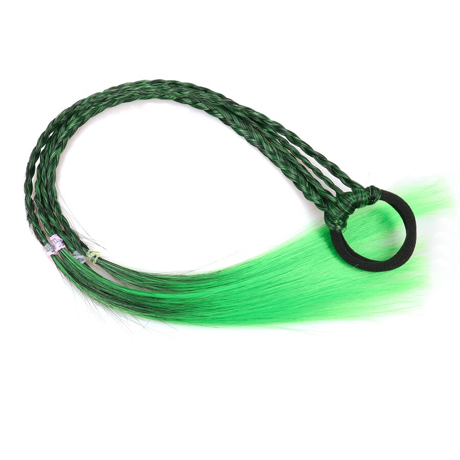 Rubber Bands With Pigtails Rainbow Color Overhead Tail Kanekalon Box Braids Ponytail Hair Extensions With Elastic Band For Girls