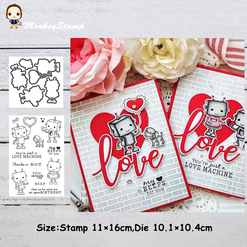 Monkey Love Robot Metal Cutting Dies and Stamps Stencil for DIY Scrapbooking photo album Embossing Decorative DIY Paper Cards