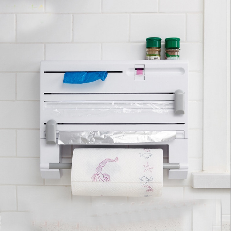 Multifunctionele Vershoudfolie Snijder Muur Houder Vershoudfolie Tin Folie Papier Roll Authentieke Wandmontage Roll Dispenser Voor tin Folie