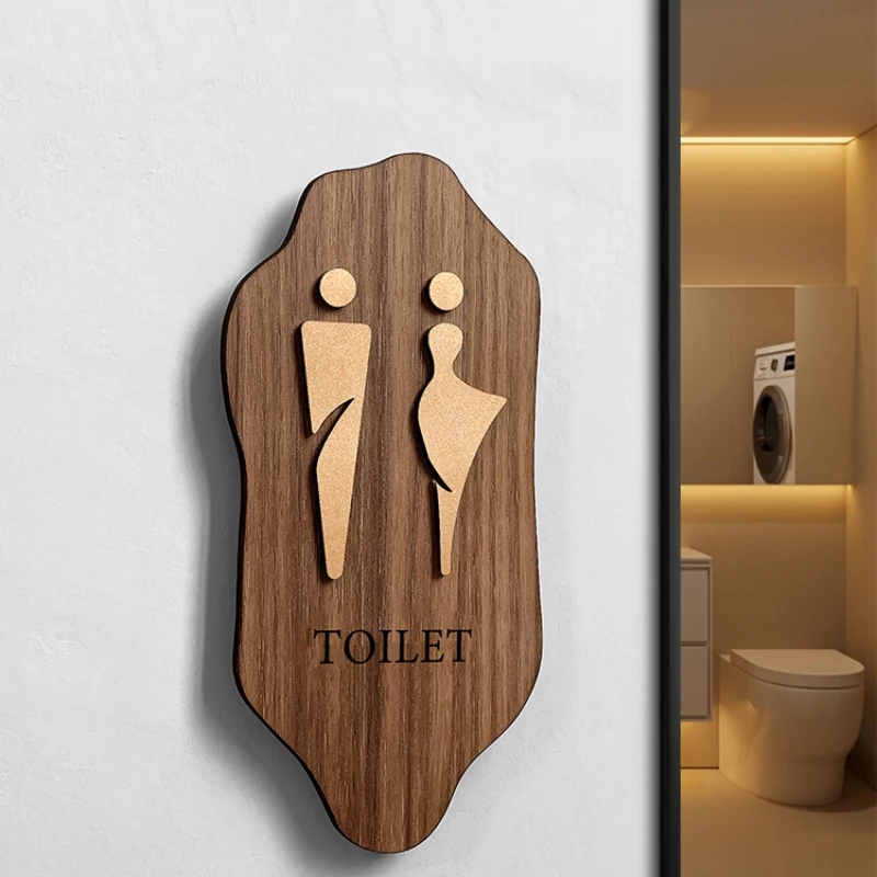 Houten bewegwijzering Toiletbewegwijzering voor heren en dames Deurbord Openbare badkamer Instructiebord Luxe hotel WC Toiletmuursticker: 40x30 cm / Rose Golden