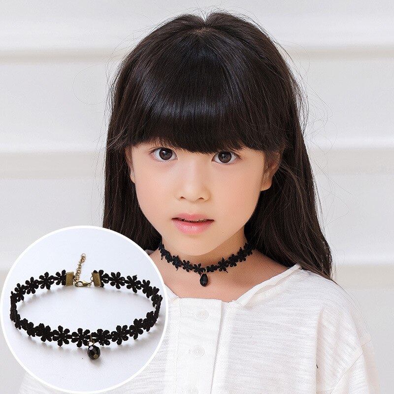 METOO 11pcs Dei Monili Delle Ragazze per I Bambini Nero Della Collana Multi Strato di Pizzo Catene Choker Della Collana Per Bambini Gotico Stretch Gioielli Bambino: 9