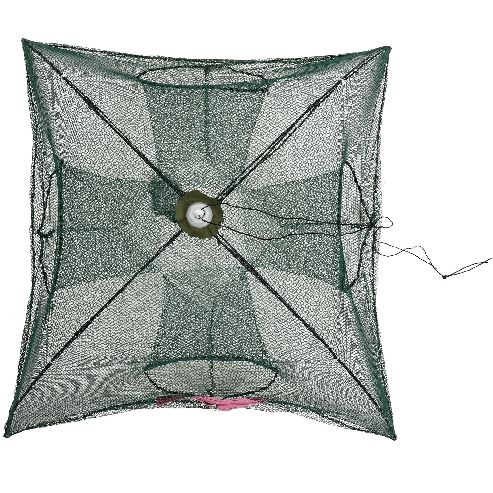 Trampa plegable para cangrejos, jaula de inmersión fundida, red de pesca para peces, pececillos, gambas, de paraguas (4 agujeros)