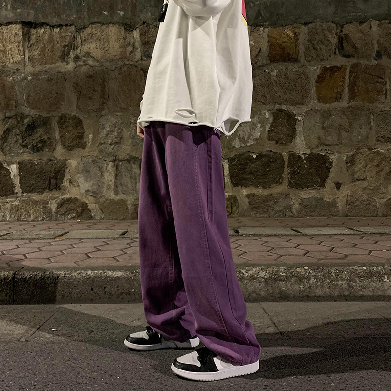 Grøn/lilla baggy jeans mænd afslappet retro wide leg jeans mænd streetwear løs hip hop straight denim bukser herre bukser