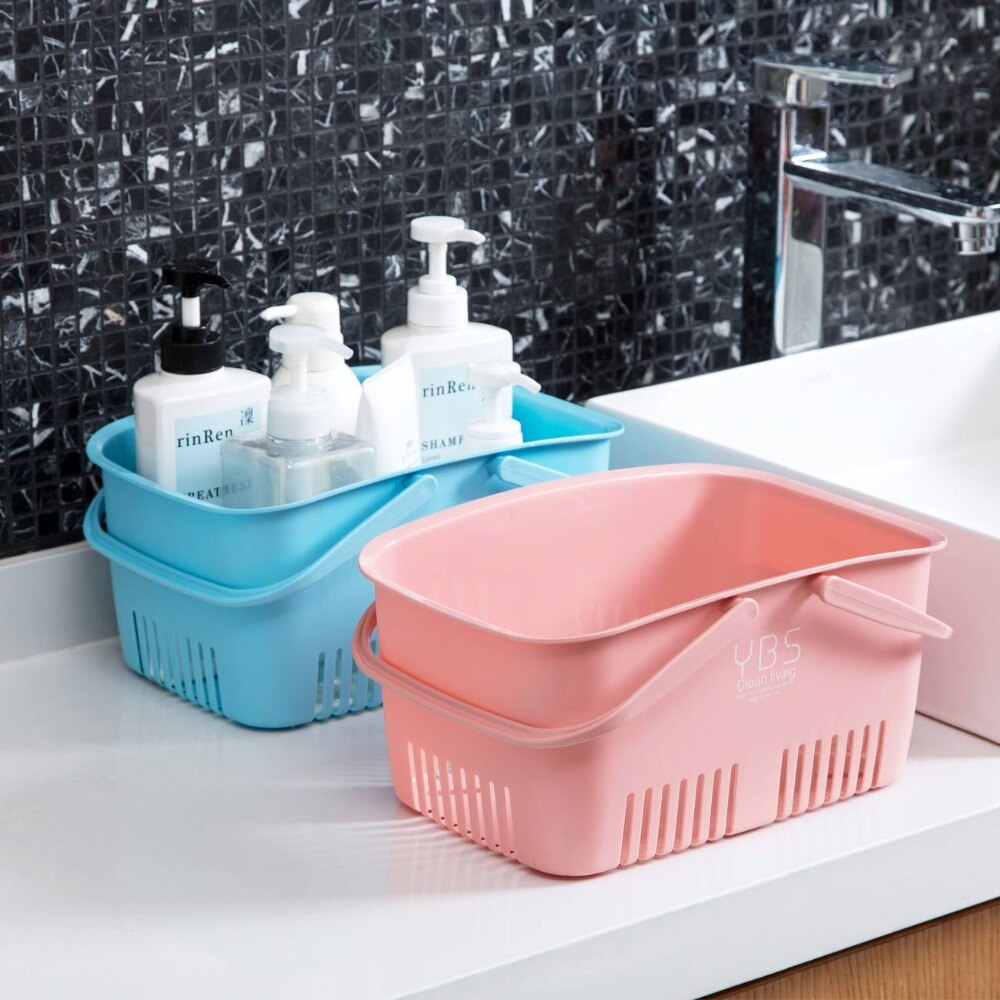 OTHERHOUSE Bath Basket Portable Shower Storage Basket With Handle Makeup Organizer Desktop Storage Box Case Bathroom Accessories