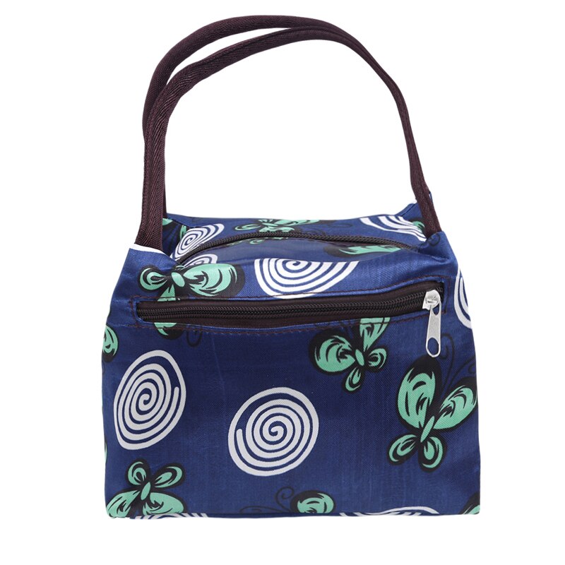 Bolsas de almuerzo para mujeres, lona funcional portátil, Impresión de flores blancas, aislamiento térmico, alimentos, Picnic, refrigerador para niños, fiambrera, bolsa de mano: Butterfly circle