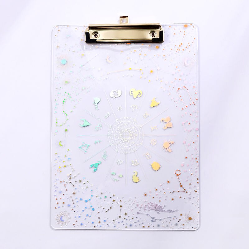 Fantasy starry akryl bronzing board klämma genomskinlig  a4 student hård plast skrivtavla brevpapper mapp: Rosa