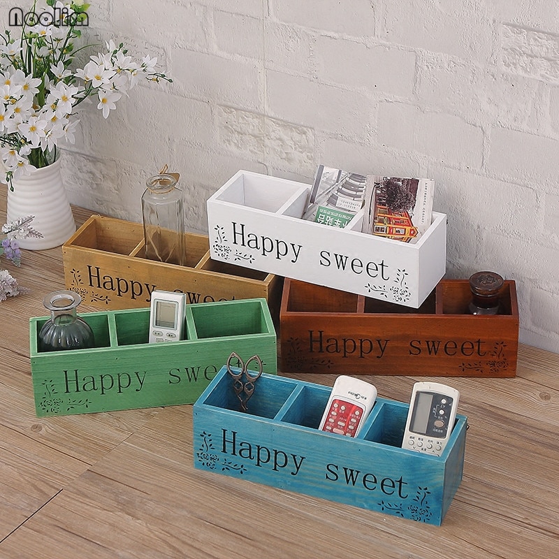 NOOLIM Retro Solid Wood TV Remote Control Storage Rack Sundries Storage Box Living Room Multi-grid Wall Hanging Wooden Holder